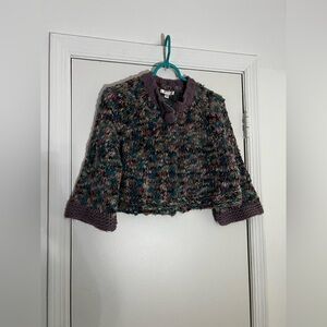 Lux Brown and purple knit sweater with a fuzzy, textured feel
Size Large